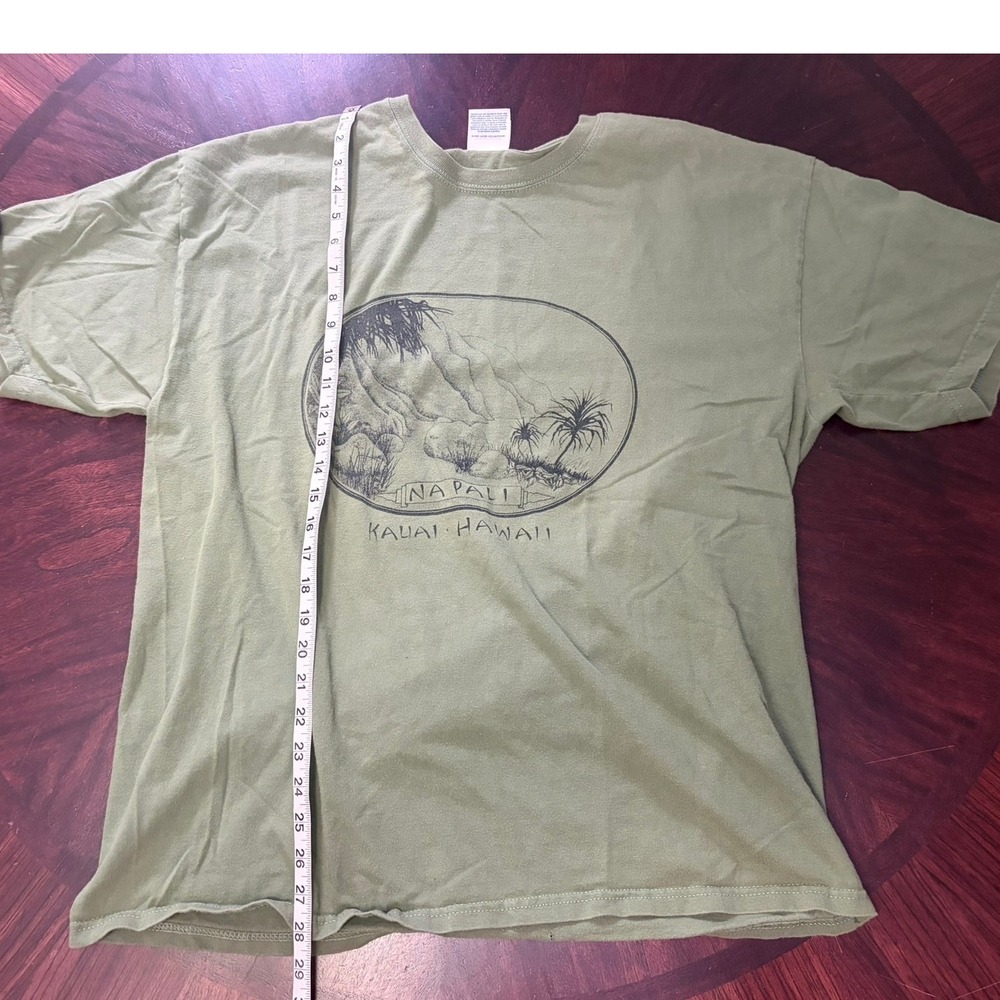 Vintage Hanes Beefy-T Na Pali Kauai Hawaii Graphic T-Shirt Olive Green XL